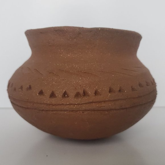 Vintage Terracotta Pottery Vessel Bowl Southwestern Geometric Navajo Design Boho - Picture 2 of 7